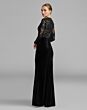 Mac Duggal 27875 Black Nude High Slit Long Sleeve Dress