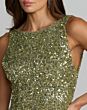 Mac Duggal 5185 Bateau Neck Sleeveless Sage Sequin Dress