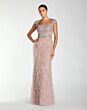 Mac Duggal 77109 Square Neck Feathered Skirt Mocha Dress