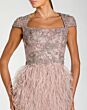 Mac Duggal 77109 Square Neck Feathered Skirt Mocha Dress