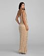 Mac Duggal 94207 High Slit Fringe Skirt Beaded Silver Nude Dress