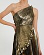 Mac Duggal 49910 One-Shoulder Pleated Metallic Prom Gown