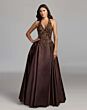 Mac Duggal 13354 Chocolate Brown Halter Neckline with Pocket Dress