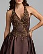 Mac Duggal 13354 Chocolate Brown Halter Neckline with Pocket Dress