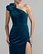 Mac Duggal 21411 Ocean Blue One Shoulder Velvet Dress