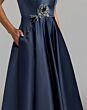 Mac Duggal 21415 Midnight Blue Halter Neckline with Pocket Dress