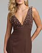 Mac Duggal 2408 Chocolate Brown Empire Waist Plunging V-Neck Dress
