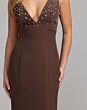 Mac Duggal 2408 Chocolate Brown Empire Waist Plunging V-Neck Dress