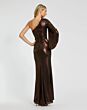 Mac Duggal 27158 One Shoulder Bishop Sleeve Chocolate Brown Dress