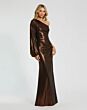 Mac Duggal 27158 One Shoulder Bishop Sleeve Chocolate Brown Dress