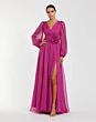 Mac Duggal 56072 Lace-Up Back High Slit Chiffon Dress