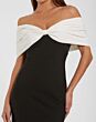 Mac Duggal 56232 Off The Shoulder Bow Neckline Black Ivory Dress