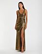 Mac Duggal 27063 V-Neck Ruched Metallic Dress