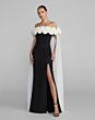 Mac Duggal 50041 Floral Neck Chiffon Cape Black Dress
