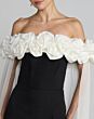Mac Duggal 50041 Floral Neck Chiffon Cape Black Dress