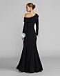 Mac Duggal 50134 Long Sleeve Asymmetric Neck Black Dress