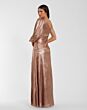Mac Duggal 56226 Ruched Waist High Slit Rose Gold Dress