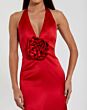 Mac Duggal 49913 Halter Neck Cowl Back Rosette Satin Dress