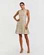 Mac Duggal 21068 A-Line Pleated Skirt Front Button Gold Dress