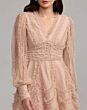 Mac Duggal 8392 Scalloped Hem Bishop Sleeve Bisque Dress