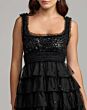Mac Duggal 8417 Black Tiered Skirt Square Neckline Dress