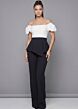 Jovani 46613 Puff Sleeve Peplum Flare-Leg Pant Suit