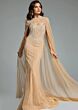 Jovani 45077 Matching Sheer Cape Scoop Neck Embellished Dress
