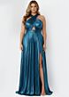Jovani 42733 Pleated Metallic Cross Halter Dress