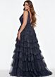 Jovani 43198 Tiered Skirt Plunging Neck Glitter Dress