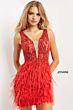 Jovani 04619 Feather Skirt Beaded Dress