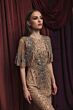 Mac Duggal 23044 Cape Sleeve Back Slit Beaded Evening Gown