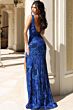 Jovani 40757 High Slit Floral Sequin V-Neck Dress