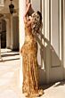 Jovani 40757 High Slit Floral Sequin V-Neck Dress