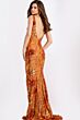 Jovani 40757 High Slit Floral Sequin V-Neck Dress