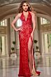 Jovani 42724 Plunging Halter Beaded Lace Dress