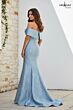 Abby Paris 96087 Off The Shoulder Brocade Dusty Blue Dress