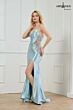 Abby Paris 90359 Illusion Sides Light Blue Beaded Knit Dress