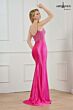 Abby Paris 90366 Beaded Bodice Fuchsia Glitter Knit Dress