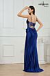 Abby Paris 90393 Lace-Up Back Midnight Blue Satin Dress