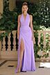 Amoris by LaDivine T713 High Slit Halter Neckline Bridesmaid Dress