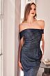 Amoris by LaDivine T603 Draped Bodice Off-The-Shoulder Glitter Dress