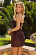 Amoris T746 Drawstring Hip Satin Draped Skirt Dress