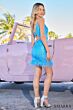 Amarra 88676 Feather Hem Ruched Sequin Dress