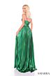 Amarra 88096 Slit Skirt Pleated Metallic Dress