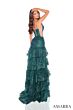 Amarra 88500 Layered Skirt Plunging Neck Dress
