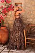 Amarra 89407 Tiered Ruffle Skirt High Slit Leopard Print Dress