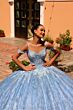 Amarra 54310 Cold-Shoulder Strap Hooded Cape Sweet 16 Gown