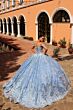 Amarra 54310 Cold-Shoulder Strap Hooded Cape Sweet 16 Gown