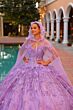 Amarra 54320 Cold-Shoulder Strap Hooded Cape Quinceanera Gown
