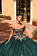 Amarra 54324 Hooded Cape Petal Train Quince Dress